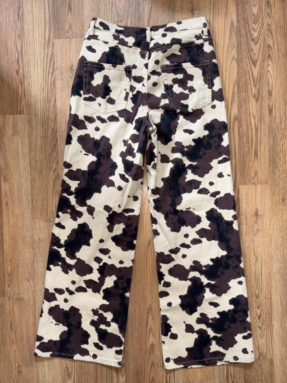 Oat New York Cream and Dark Brown Cowprint Wide Leg Jeans - Picture 5 of 7
